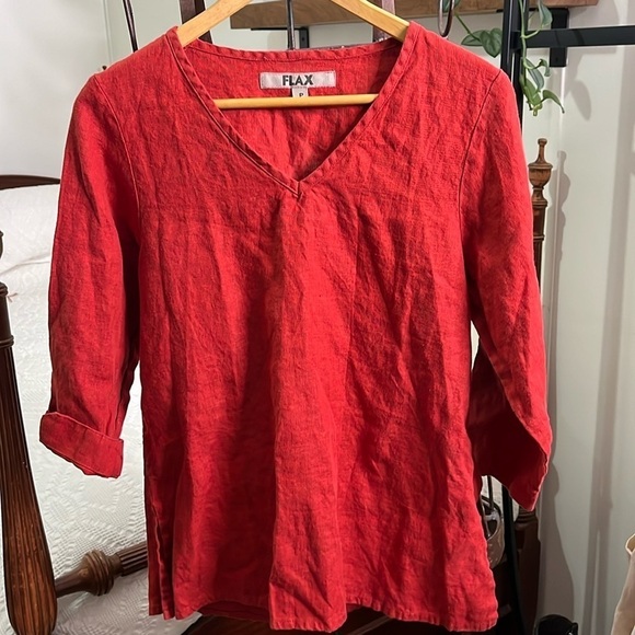FLAX Linen Vneck Tubic Top Orange Rust Size P - Picture 1 of 7